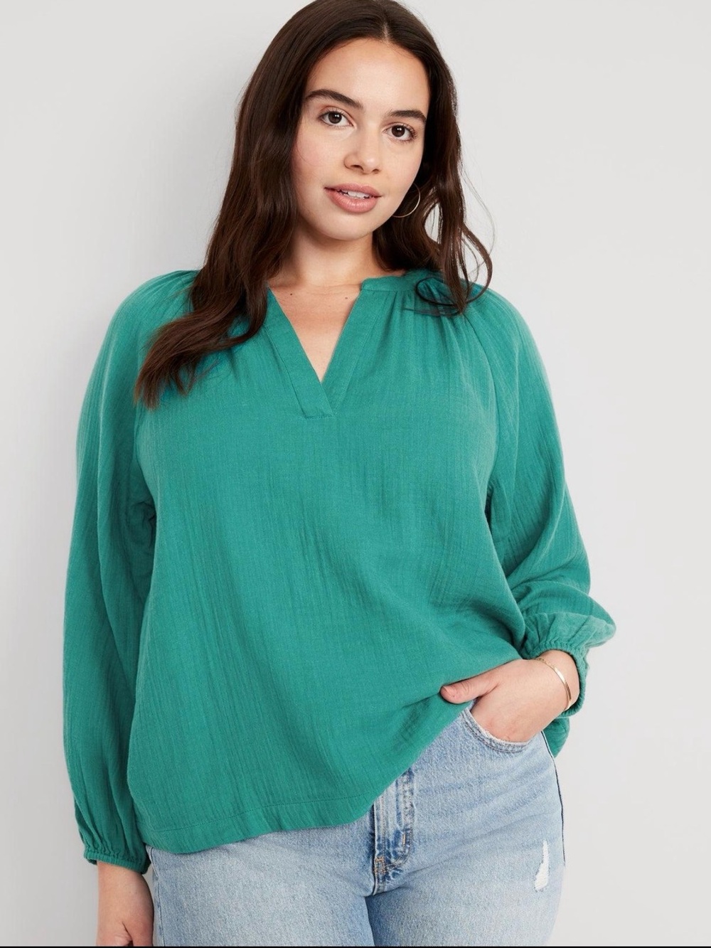 Old Navy Teal Split-Neck Long-Sleeve Tunic